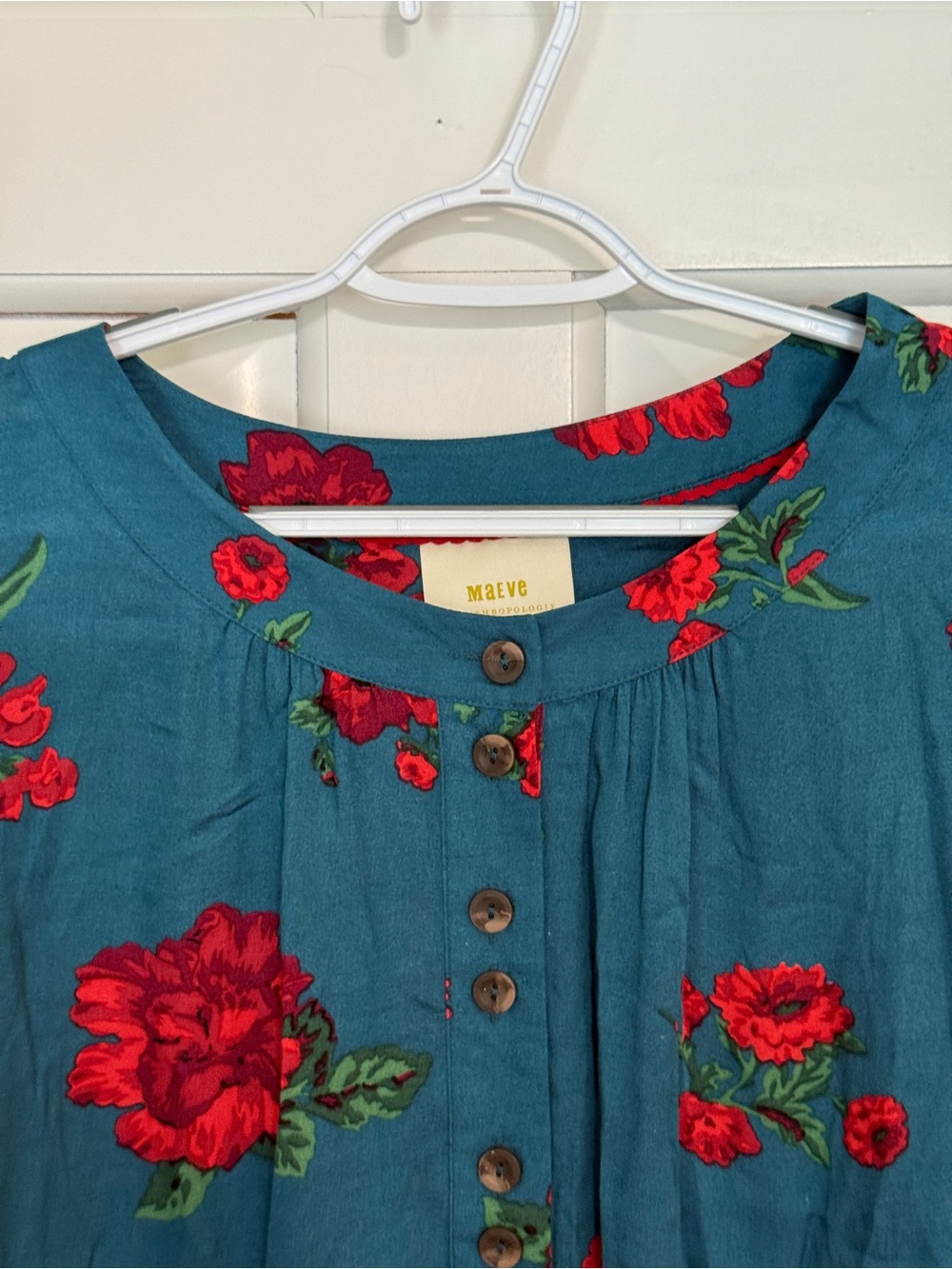 Maeve Anthropologie Kalas Henley Blouse blue red Floral 25627 - Picture 5 of 11